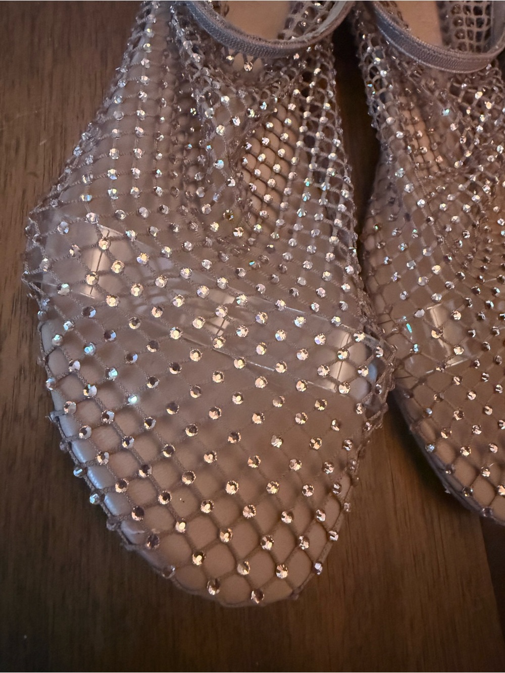 Steve Madden Rose Gold Mesh Rhinestone Flat Sandals - Picture 2 of 6